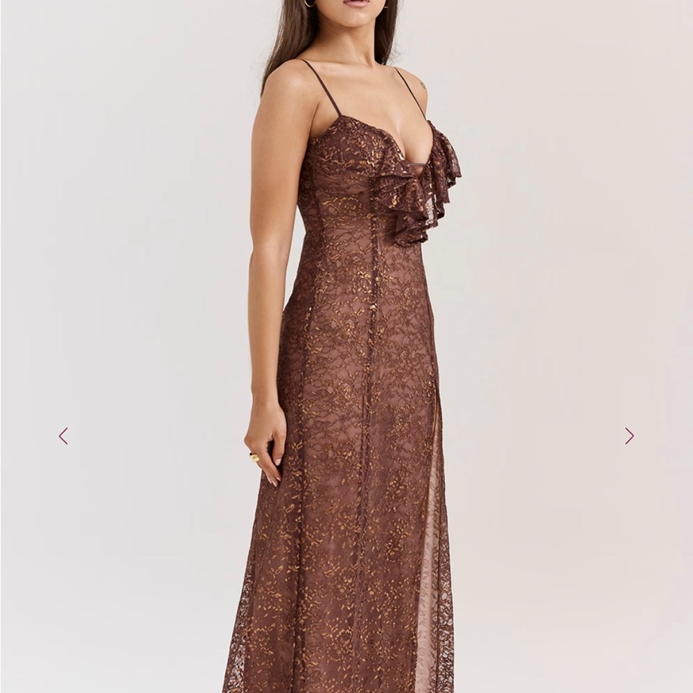 House of CB LUCIANNA Espresso Lace Maxi Dress L